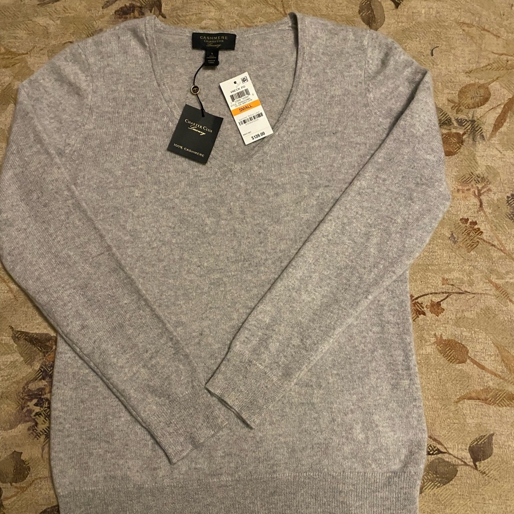 Brand new gray cashmere v neck sweater.
